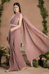 Shop_PREETI MEHTA_Purple Georgette Viscose 60% And 40% Pleated Pre-draped Saree With 3d Blouse _Online_at_Aza_Fashions