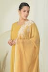 Buy_PREETI MEHTA_Gold Georgette Viscose 60% And 40% Polyester Kurta Set With Pearl Dupatta _Online_at_Aza_Fashions