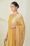 Shop_PREETI MEHTA_Gold Georgette Viscose 60% And 40% Polyester Kurta Set With Pearl Dupatta _Online_at_Aza_Fashions