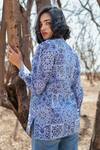Shop_Marche_Blue Cotton Hand Block Printed Floral Collar Jodhpur Shirt _Online_at_Aza_Fashions