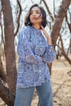 Marche_Blue Cotton Hand Block Printed Floral Collar Jodhpur Shirt _at_Aza_Fashions