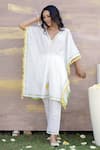 Buy_Nero India_Ivory Cotton Dobby Embroidered Gota Lace V Embellished Kaftan Tunic And Pant Set _at_Aza_Fashions