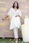 Buy_Nero India_Ivory Cotton Dobby Embroidered Gota Lace V Embellished Kaftan Tunic And Pant Set _Online_at_Aza_Fashions