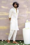 Buy_Nero India_Off White Cotton Dobby Stripe Pattern Kurta And Pant Set _at_Aza_Fashions