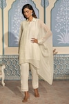 Buy_Two Sisters By Gyans x AZA_White Georgette Embroidered Sequin Collar Embellished Kaftan And Pant Set