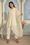 Buy_Two Sisters By Gyans x AZA_White Georgette Embroidered Sequin Collar Embellished Kaftan And Pant Set_Online