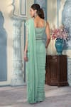 Two Sisters By Gyans x AZA_Green Georgette Embellished Pre-draped Ruffle Saree With Blouse _Online_at_Aza_Fashions