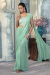 Buy_Two Sisters By Gyans x AZA_Green Georgette Embellished Pre-draped Ruffle Saree With Blouse _Online_at_Aza_Fashions