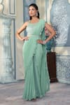 Shop_Two Sisters By Gyans x AZA_Green Georgette Embellished Pre-draped Ruffle Saree With Blouse _Online_at_Aza_Fashions