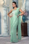Two Sisters By Gyans x AZA_Green Georgette Embellished Pre-draped Ruffle Saree With Blouse _at_Aza_Fashions