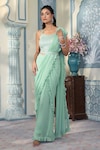 Two Sisters By Gyans x AZA_Green Georgette Embellished Sequin Pre-draped Ruffle Saree With Blouse _Online