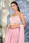 Buy_Two Sisters By Gyans x AZA_Pink Georgette Embellished Sequin Victorian Tiered Lehenga Pearl Work Blouse Set