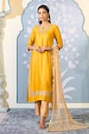 Buy_Two Sisters By Gyans x AZA_Yellow Satin Embroidered Zardozi Notched Kurta Pant Set _at_Aza_Fashions