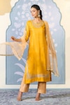 Buy_Two Sisters By Gyans x AZA_Yellow Satin Embroidered Zardozi Notched Kurta Pant Set 