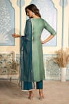 Two Sisters By Gyans x AZA_Green Satin Embroidered Zardozi Notched Kurta Set _Online_at_Aza_Fashions