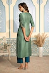 Two Sisters By Gyans x AZA_Green Satin Embroidered Zardozi Notched Kurta Set _Online