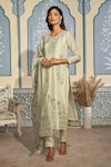 Buy_Two Sisters By Gyans x AZA_Off White Tissue Woven Floral Round Banarasi Kurta Set _at_Aza_Fashions