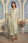 Shop_Two Sisters By Gyans x AZA_Off White Tissue Woven Floral Round Banarasi Kurta Set _at_Aza_Fashions