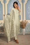 Buy_Two Sisters By Gyans x AZA_Off White Tissue Woven Floral Round Banarasi Kurta Set 