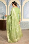 Two Sisters By Gyans x AZA_Green Tissue Woven Floral Notched Banarasi Kurta Pant Set _Online_at_Aza_Fashions