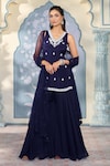 Buy_Two Sisters By Gyans x AZA_Blue Georgette Embroidered Pearls V Neck Kurta Sharara Set _at_Aza_Fashions