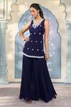 Shop_Two Sisters By Gyans x AZA_Blue Georgette Embroidered Pearls V Neck Kurta Sharara Set _at_Aza_Fashions