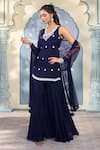 Buy_Two Sisters By Gyans x AZA_Blue Georgette Embroidered Pearls V Neck Kurta Sharara Set 