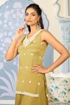 Two Sisters By Gyans x AZA_Yellow Georgette Embroidered Pearls V Neck Floral Kurta Sharara Set _at_Aza_Fashions