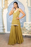 Shop_Two Sisters By Gyans x AZA_Yellow Georgette Embroidered Pearls V Neck Floral Kurta Sharara Set 