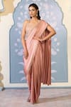 Buy_Two Sisters By Gyans x AZA_Pink Saree Satin Embroidered Sequins Square Draped Dhoti With Blouse_at_Aza_Fashions