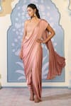 Buy_Two Sisters By Gyans x AZA_Pink Saree Satin Embroidered Sequins Square Draped Dhoti With Blouse_Online_at_Aza_Fashions
