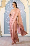 Shop_Two Sisters By Gyans x AZA_Pink Saree Satin Embroidered Sequins Square Draped Dhoti With Blouse_Online_at_Aza_Fashions