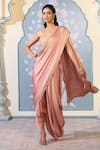 Shop_Two Sisters By Gyans x AZA_Pink Saree Satin Embroidered Sequins Square Draped Dhoti With Blouse_at_Aza_Fashions