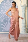 Buy_Two Sisters By Gyans x AZA_Pink Saree Satin Embroidered Sequins Square Draped Dhoti With Blouse