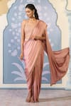 Shop_Two Sisters By Gyans x AZA_Pink Saree Satin Embroidered Sequins Square Draped Dhoti With Blouse