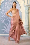 Two Sisters By Gyans x AZA_Pink Saree Satin Embroidered Sequins Square Draped Dhoti With Blouse_Online