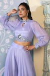 Two Sisters By Gyans x AZA_Purple Chinnon Embroidered Sequins Band Collar Crop Top And Sharara Set _Online