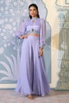 Buy_Two Sisters By Gyans x AZA_Purple Chinnon Embroidered Sequins Band Collar Crop Top And Sharara Set _Online