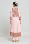 Shop Shraddha Rambhia Pink Silk Embroidery Round Neck Kashmiri Thread Work Kurta And Pant Set at Aza Fashions Shop_Shraddha Rambhia_Pink Silk Embroidery Round Neck Kashmiri Thread Work Kurta And Pant Set_at_Aza_Fashions