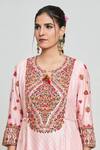 Shraddha Rambhia Pink Silk Embroidery Round Neck Kashmiri Thread Work Kurta And Pant Set Online at Aza Fashions Shraddha Rambhia_Pink Silk Embroidery Round Neck Kashmiri Thread Work Kurta And Pant Set_Online_at_Aza_Fashions