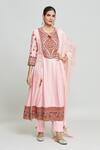 Shop Shraddha Rambhia Pink Silk Embroidery Round Neck Kashmiri Thread Work Kurta And Pant Set Online at Aza Fashions Shop_Shraddha Rambhia_Pink Silk Embroidery Round Neck Kashmiri Thread Work Kurta And Pant Set_Online_at_Aza_Fashions