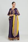 Buy_SHRADDHA RAMBHIA_Purple Slub Silk Embroidered Thread Round Kasmiri Work Cape Pant Set _at_Aza_Fashions