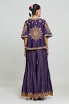 Shop_SHRADDHA RAMBHIA_Purple Slub Silk Embroidered Thread Round Kasmiri Work Cape Pant Set _at_Aza_Fashions