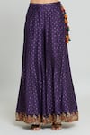 SHRADDHA RAMBHIA_Purple Slub Silk Embroidered Thread Round Kasmiri Work Cape Pant Set _at_Aza_Fashions