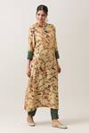 Buy_Shraddha Rambhia_Beige Silk Round Neck Kalamkari Gardenia Print Kurta With Pant_at_Aza_Fashions