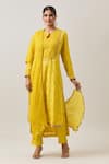 Buy_SHRADDHA RAMBHIA_Yellow Banarasi Silk Embroidery Marodi Round Bloom Work Pintucked Yoke Kurta Set _at_Aza_Fashions