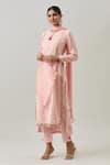 Buy_SHRADDHA RAMBHIA_Pink Banarasi Silk Embroidery Marodi Round Florin Work Pintucked Yoke Kurta Set _at_Aza_Fashions