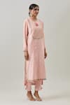 Shop_SHRADDHA RAMBHIA_Pink Banarasi Silk Embroidery Marodi Round Florin Work Pintucked Yoke Kurta Set _at_Aza_Fashions