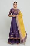 Buy_Shraddha Rambhia_Purple Silk, Organza Embroidery Round Neck Gardenia Anarkali With Palazzo_at_Aza_Fashions