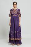 Shraddha Rambhia_Purple Silk, Organza Embroidery Round Neck Gardenia Anarkali With Palazzo_Online_at_Aza_Fashions